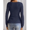 MEROKEETY Womens Fall Lace Mesh Long Sleeve Blouse Tops Dressy Henley Shirt | 2026, Casual, Square Neck, Jacquard, Sheer, Fitted, Cinched Waist, Ruched, Date Night, Club, Going out, Fashion Outfit(Navy)