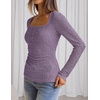 MEROKEETY Womens Fall Lace Mesh Long Sleeve Blouse Tops Dressy Henley Shirt | 2026, Casual, Square Neck, Jacquard, Sheer, Fitted, Cinched Waist, Ruched, Date Night, Club, Going out, Fashion Outfit(Purple)