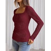 MEROKEETY Womens Fall Lace Mesh Long Sleeve Blouse Tops Dressy Henley Shirt | 2026, Casual, Square Neck, Jacquard, Sheer, Fitted, Cinched Waist, Ruched, Date Night, Club, Going out, Fashion Outfit(Burgundy)