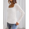 MEROKEETY Womens Fall Lace Mesh Long Sleeve Blouse Tops Dressy Henley Shirt | 2026, Casual, Square Neck, Jacquard, Sheer, Fitted, Cinched Waist, Ruched, Date Night, Club, Going out, Fashion Outfit(White)