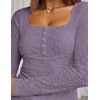 MEROKEETY Womens Fall Lace Mesh Long Sleeve Blouse Tops Dressy Henley Shirt | 2026, Casual, Square Neck, Jacquard, Sheer, Fitted, Cinched Waist, Ruched, Date Night, Club, Going out, Fashion Outfit(Purple)