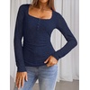 MEROKEETY Womens Fall Lace Mesh Long Sleeve Blouse Tops Dressy Henley Shirt | 2026, Casual, Square Neck, Jacquard, Sheer, Fitted, Cinched Waist, Ruched, Date Night, Club, Going out, Fashion Outfit(Navy)