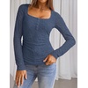 MEROKEETY Womens Fall Lace Mesh Long Sleeve Blouse Tops Dressy Henley Shirt | 2026, Casual, Square Neck, Jacquard, Sheer, Fitted, Cinched Waist, Ruched, Date Night, Club, Going out, Fashion Outfit(Dustyblue)