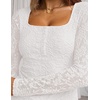 MEROKEETY Womens Fall Lace Mesh Long Sleeve Blouse Tops Dressy Henley Shirt | 2026, Casual, Square Neck, Jacquard, Sheer, Fitted, Cinched Waist, Ruched, Date Night, Club, Going out, Fashion Outfit(White)