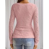 MEROKEETY Womens Fall Lace Mesh Long Sleeve Blouse Tops Dressy Henley Shirt | 2026, Casual, Square Neck, Jacquard, Sheer, Fitted, Cinched Waist, Ruched, Date Night, Club, Going out, Fashion Outfit(Pink)