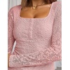 MEROKEETY Womens Fall Lace Mesh Long Sleeve Blouse Tops Dressy Henley Shirt | 2026, Casual, Square Neck, Jacquard, Sheer, Fitted, Cinched Waist, Ruched, Date Night, Club, Going out, Fashion Outfit(Pink)