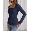 MEROKEETY Womens Fall Lace Mesh Long Sleeve Blouse Tops Dressy Henley Shirt | 2026, Casual, Square Neck, Jacquard, Sheer, Fitted, Cinched Waist, Ruched, Date Night, Club, Going out, Fashion Outfit(Navy)