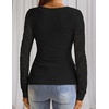 MEROKEETY Womens Fall Lace Mesh Long Sleeve Blouse Tops Dressy Henley Shirt | 2026, Casual, Square Neck, Jacquard, Sheer, Fitted, Cinched Waist, Ruched, Date Night, Club, Going out, Fashion Outfit(Black)