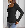 MEROKEETY Womens Fall Lace Mesh Long Sleeve Blouse Tops Dressy Henley Shirt | 2026, Casual, Square Neck, Jacquard, Sheer, Fitted, Cinched Waist, Ruched, Date Night, Club, Going out, Fashion Outfit(Black)