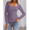 MEROKEETY Womens Fall Lace Mesh Long Sleeve Blouse Tops Dressy Henley Shirt | 2026, Casual, Square Neck, Jacquard, Sheer, Fitted, Cinched Waist, Ruched, Date Night, Club, Going out, Fashion Outfit(Purple)