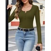 MEROKEETY Womens Fall Long Sleeve Fitted Henley T Shirt Top 2026 Trendy | Fashion Must Have, Crew Neck, Casual, Ribbed Knit, Buttons, Basic, Soft, Lightweight, Flattering, Cute, Cinched Waist(Green)