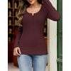 MEROKEETY Womens Fall Long Sleeve Fitted Henley T Shirt Top 2026 Trendy | Fashion Must Have, Crew Neck, Casual, Ribbed Knit, Buttons, Basic, Soft, Lightweight, Flattering, Cute, Cinched Waist(Burgundy)
