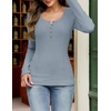 MEROKEETY Womens Fall Long Sleeve Fitted Henley T Shirt Top 2026 Trendy | Fashion Must Have, Crew Neck, Casual, Ribbed Knit, Buttons, Basic, Soft, Lightweight, Flattering, Cute, Cinched Waist(Greyblue)