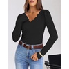 MEROKEETY Women’s Fall Puff Long Sleeve Business Casual Tops | Scalloped V Neck, Cute, Trendy, Dressy, Soft and Stretchy, Work T-Shirt, Ribbed Knit, Fitted Blouse, Going Out Clothes(Black)