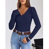 MEROKEETY Women’s Fall Puff Long Sleeve Business Casual Tops | Scalloped V Neck, Cute, Trendy, Dressy, Soft and Stretchy, Work T-Shirt, Ribbed Knit, Fitted Blouse, Going Out Clothes(Navy)
