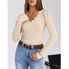 MEROKEETY Women’s Fall Puff Long Sleeve Business Casual Tops | Scalloped V Neck, Cute, Trendy, Dressy, Soft and Stretchy, Work T-Shirt, Ribbed Knit, Fitted Blouse, Going Out Clothes(Apricot)