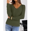 MEROKEETY Women’s Fall Puff Long Sleeve Business Casual Tops | Scalloped V Neck, Cute, Trendy, Dressy, Soft and Stretchy, Work T-Shirt, Ribbed Knit, Fitted Blouse, Going Out Clothes(Army)