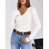 MEROKEETY Women’s Fall Puff Long Sleeve Business Casual Tops | Scalloped V Neck, Cute, Trendy, Dressy, Soft and Stretchy, Work T-Shirt, Ribbed Knit, Fitted Blouse, Going Out Clothes(White)