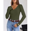 MEROKEETY Women’s Fall Puff Long Sleeve Business Casual Tops | Scalloped V Neck, Cute, Trendy, Dressy, Soft and Stretchy, Work T-Shirt, Ribbed Knit, Fitted Blouse, Going Out Clothes(Army)