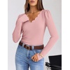 MEROKEETY Women’s Fall Puff Long Sleeve Business Casual Tops | Scalloped V Neck, Cute, Trendy, Dressy, Soft and Stretchy, Work T-Shirt, Ribbed Knit, Fitted Blouse, Going Out Clothes(Pink)