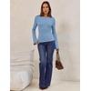 MEROKEETY Women’s Fall Trendy Boat Neck Bell Sleeve T Shirt | Textured, Wide Neckline, Long Sleeve, Slim Fit, Soft, Stretchy, Cozy Knit, Dressy Casual Blouse, 2026 Fall Fashion Outfits(Blue)