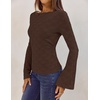 MEROKEETY Women’s Fall Trendy Boat Neck Bell Sleeve T Shirt | Textured, Wide Neckline, Long Sleeve, Slim Fit, Soft, Stretchy, Cozy Knit, Dressy Casual Blouse, 2026 Fall Fashion Outfits(Coffee)