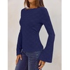 MEROKEETY Women’s Fall Trendy Boat Neck Bell Sleeve T Shirt | Textured, Wide Neckline, Long Sleeve, Slim Fit, Soft, Stretchy, Cozy Knit, Dressy Casual Blouse, 2026 Fall Fashion Outfits(Navy)