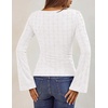 MEROKEETY Women’s Fall Trendy Boat Neck Bell Sleeve T Shirt | Textured, Wide Neckline, Long Sleeve, Slim Fit, Soft, Stretchy, Cozy Knit, Dressy Casual Blouse, 2026 Fall Fashion Outfits(White)