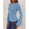 MEROKEETY Women’s Fall Trendy Boat Neck Bell Sleeve T Shirt | Textured, Wide Neckline, Long Sleeve, Slim Fit, Soft, Stretchy, Cozy Knit, Dressy Casual Blouse, 2026 Fall Fashion Outfits(Blue)