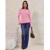 MEROKEETY Women’s Fall Trendy Boat Neck Bell Sleeve T Shirt | Textured, Wide Neckline, Long Sleeve, Slim Fit, Soft, Stretchy, Cozy Knit, Dressy Casual Blouse, 2026 Fall Fashion Outfits(Pink)