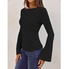 MEROKEETY Women’s Fall Trendy Boat Neck Bell Sleeve T Shirt | Textured, Wide Neckline, Long Sleeve, Slim Fit, Soft, Stretchy, Cozy Knit, Dressy Casual Blouse, 2026 Fall Fashion Outfits(Black)
