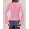 MEROKEETY Women’s Fall Trendy Boat Neck Bell Sleeve T Shirt | Textured, Wide Neckline, Long Sleeve, Slim Fit, Soft, Stretchy, Cozy Knit, Dressy Casual Blouse, 2026 Fall Fashion Outfits(Pink)