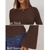 MEROKEETY Women’s Fall Trendy Boat Neck Bell Sleeve T Shirt | Textured, Wide Neckline, Long Sleeve, Slim Fit, Soft, Stretchy, Cozy Knit, Dressy Casual Blouse, 2026 Fall Fashion Outfits(Coffee)