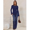 MEROKEETY Women’s Fall Trendy Boat Neck Bell Sleeve T Shirt | Textured, Wide Neckline, Long Sleeve, Slim Fit, Soft, Stretchy, Cozy Knit, Dressy Casual Blouse, 2026 Fall Fashion Outfits(Navy)