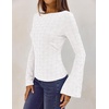 MEROKEETY Women’s Fall Trendy Boat Neck Bell Sleeve T Shirt | Textured, Wide Neckline, Long Sleeve, Slim Fit, Soft, Stretchy, Cozy Knit, Dressy Casual Blouse, 2026 Fall Fashion Outfits(White)