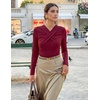 MEROKEETY Womens Long Sleeve Business Casual Criss Cross Tops 2026 Trendy | Work Office Shirts, Ruched Fitted Dressy Blouses, V Neck, Going Out, Elegant Outfits, Fall Fashion, Layering Winter Clothing(Wine)