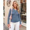 MEROKEETY Womens Long Sleeve Business Casual Criss Cross Tops 2026 Trendy | Work Office Shirts, Ruched Fitted Dressy Blouses, V Neck, Going Out, Elegant Outfits, Fall Fashion, Layering Winter Clothing(Dusty Blue)