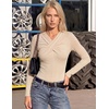 MEROKEETY Womens Long Sleeve Business Casual Criss Cross Tops 2026 Trendy | Work Office Shirts, Ruched Fitted Dressy Blouses, V Neck, Going Out, Elegant Outfits, Fall Fashion, Layering Winter Clothing(Apricot)