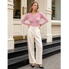 MEROKEETY Womens Long Sleeve Business Casual Criss Cross Tops 2026 Trendy | Work Office Shirts, Ruched Fitted Dressy Blouses, V Neck, Going Out, Elegant Outfits, Fall Fashion, Layering Winter Clothing(Pink)