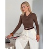 MEROKEETY Womens Long Sleeve Business Casual Criss Cross Tops 2026 Trendy | Work Office Shirts, Ruched Fitted Dressy Blouses, V Neck, Going Out, Elegant Outfits, Fall Fashion, Layering Winter Clothing(Coffee)