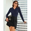 MEROKEETY Womens Long Sleeve Business Casual Criss Cross Tops 2026 Trendy | Work Office Shirts, Ruched Fitted Dressy Blouses, V Neck, Going Out, Elegant Outfits, Fall Fashion, Layering Winter Clothing(Navy)