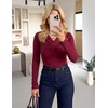 MEROKEETY Womens Long Sleeve Business Casual Criss Cross Tops 2026 Trendy | Work Office Shirts, Ruched Fitted Dressy Blouses, V Neck, Going Out, Elegant Outfits, Fall Fashion, Layering Winter Clothing(Wine)