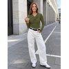 MEROKEETY Womens Long Sleeve Business Casual Criss Cross Tops 2026 Trendy | Work Office Shirts, Ruched Fitted Dressy Blouses, V Neck, Going Out, Elegant Outfits, Fall Fashion, Layering Winter Clothing(Army Green)