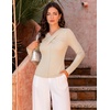 MEROKEETY Womens Long Sleeve Business Casual Criss Cross Tops 2026 Trendy | Work Office Shirts, Ruched Fitted Dressy Blouses, V Neck, Going Out, Elegant Outfits, Fall Fashion, Layering Winter Clothing(Apricot)