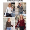 MEROKEETY Women’s Long Sleeve Button Down Shirts 2026 Fall Ruched Collared V Neck Tops Ruffle Knit Business Casual Blouses(Gray)