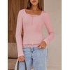 MEROKEETY Womens Long Sleeve Lace Trim Tops 2026 Cute Scoop Neck Going Out | Fitted shirts, Ribbed Knit Stretchy Blouses, Button Basic Tees, Trendy Y2K Outfits, Fall Fashion, Layering Winter Clothing(Pink)