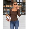 MEROKEETY Womens Long Sleeve Lace Trim Tops 2026 Cute Scoop Neck Going Out | Fitted shirts, Ribbed Knit Stretchy Blouses, Button Basic Tees, Trendy Y2K Outfits, Fall Fashion, Layering Winter Clothing(Coffee)