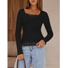 MEROKEETY Womens Long Sleeve Lace Trim Tops 2026 Cute Scoop Neck Going Out | Fitted shirts, Ribbed Knit Stretchy Blouses, Button Basic Tees, Trendy Y2K Outfits, Fall Fashion, Layering Winter Clothing(Black)