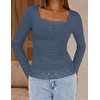 MEROKEETY Womens Long Sleeve Lace Trim Tops 2026 Cute Scoop Neck Going Out | Fitted shirts, Ribbed Knit Stretchy Blouses, Button Basic Tees, Trendy Y2K Outfits, Fall Fashion, Layering Winter Clothing(Dusty Blue)