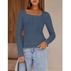 MEROKEETY Womens Long Sleeve Lace Trim Tops 2026 Cute Scoop Neck Going Out | Fitted shirts, Ribbed Knit Stretchy Blouses, Button Basic Tees, Trendy Y2K Outfits, Fall Fashion, Layering Winter Clothing(Dusty Blue)